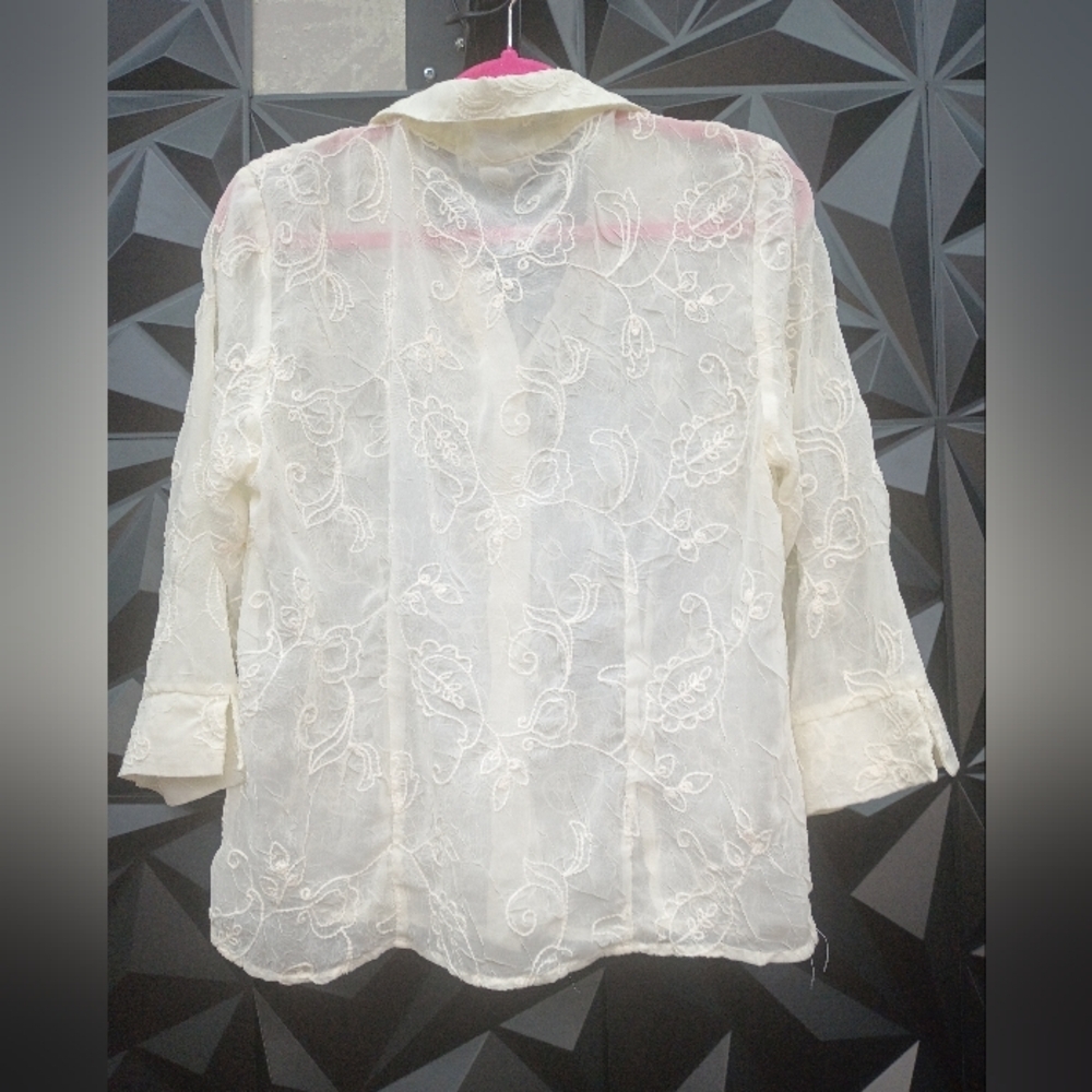 Moonlight Bay Sheer Embroidered Blouse in Ivory - Picture 2 of 7